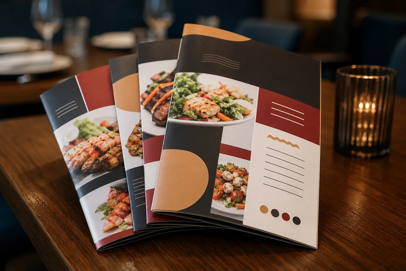 Full-colour printed restaurant menus.