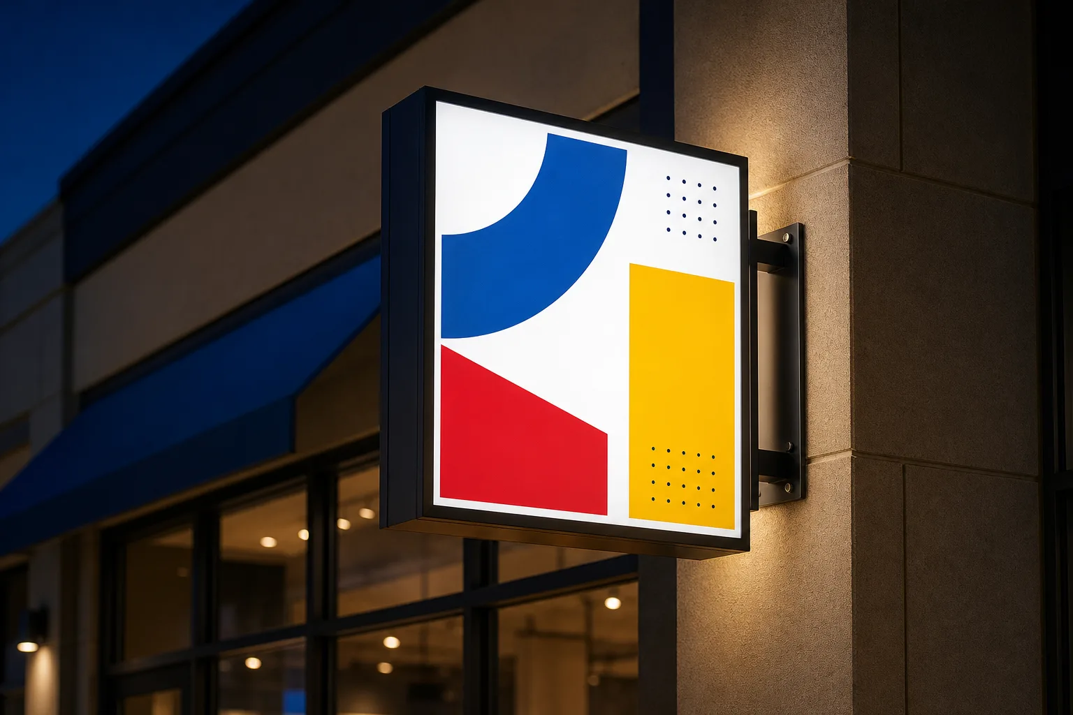 Backlit lightbox sign mounted on a commercial wall.