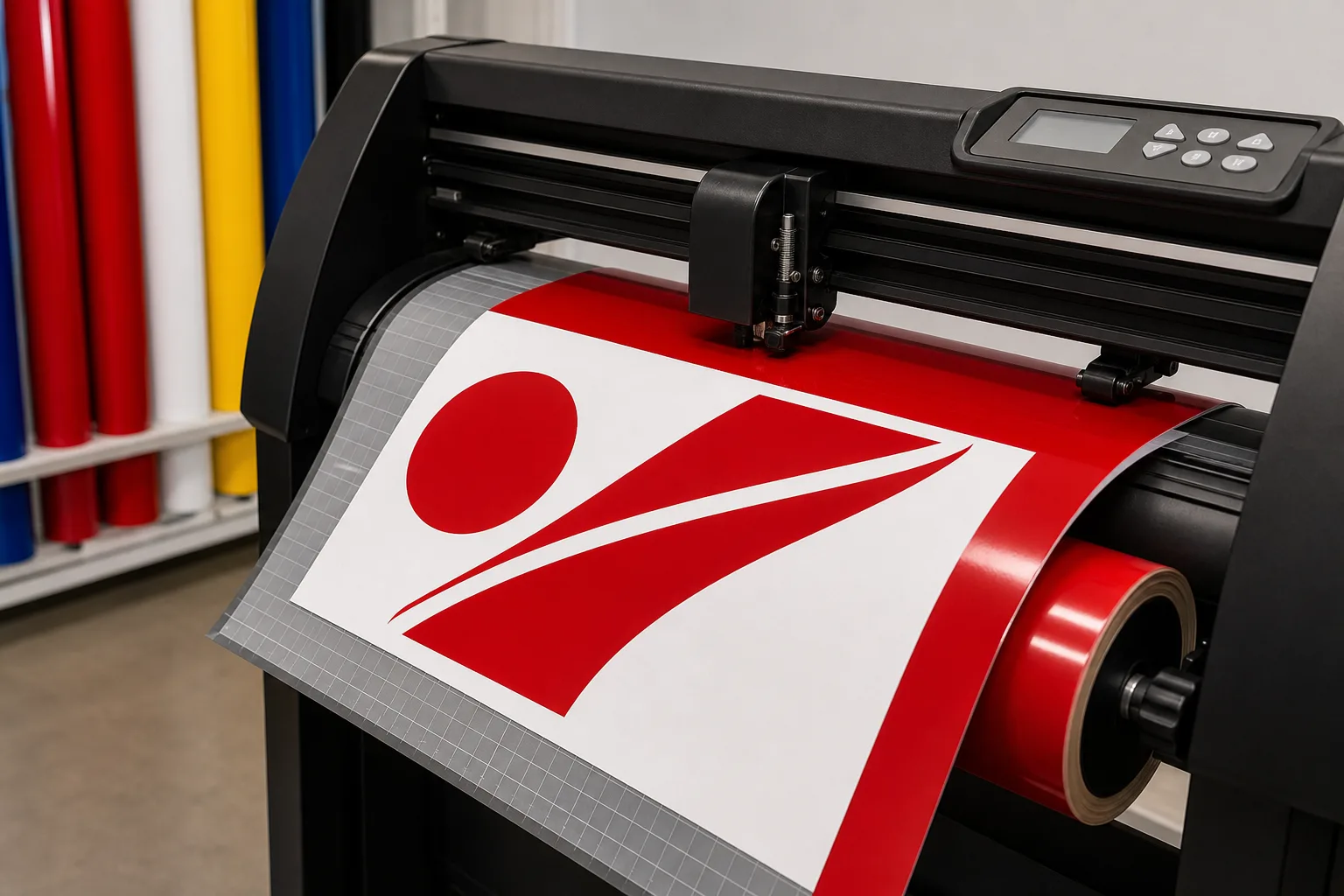Vinyl cutter producing a logo decal.